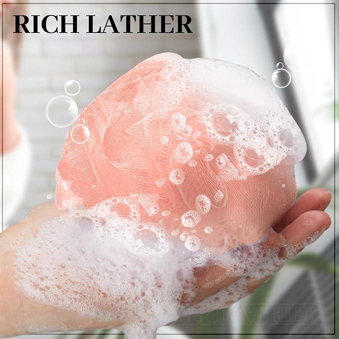 12 Pcs Travel Size Loofah Individually Wrapped, Small Shower Puff Bath Sponge Pouf Ball Bulk Mesh Bath Puff Mini Loofah Sponge with Case Bulk for Shower Care (25g,Pink)