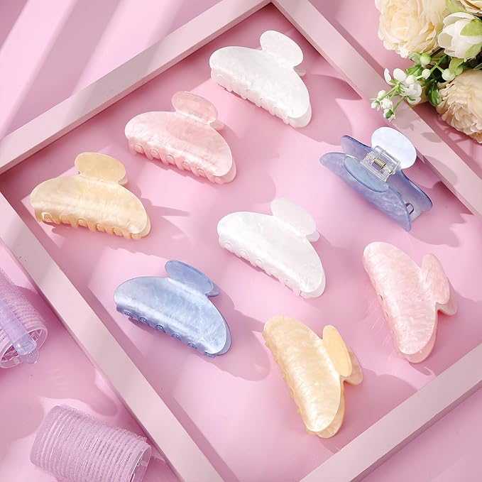 8 Pcs Large Acrylic Hair Claw Clips for Women Non-slip Strong Hold Jaw Clamps for Thick Thin Hair(French,Pastel Color)