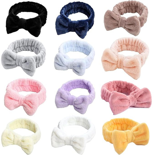 12pcs Spa Headband Soft Bowknot Spa Hair Band Coral Fleece Headband Makeup Headbands for Face Washing Skin Care Shower Yoga Headwraps for Women Girls (Pattern F)