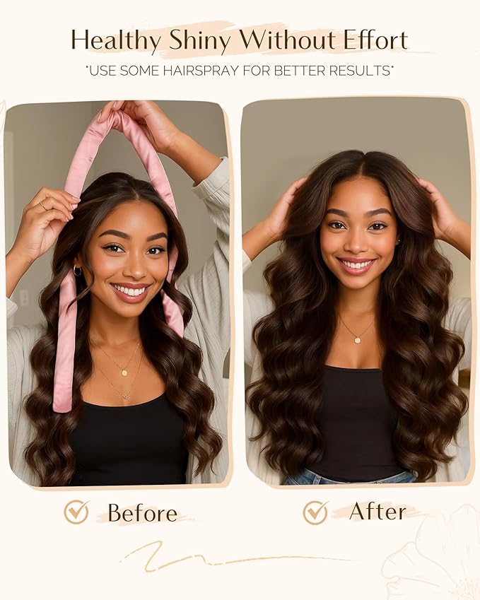 Yanibest Super Soft Satin Heatless Curler Set, Overnight Hair Curler to Sleep in, No Heat Curling Rods, with Satin Scrunchies and Clip