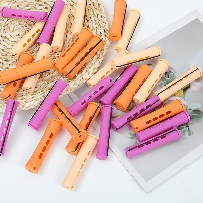 30Pcs Perm Rods Set For Short Hair,Orange Beige Purple Perm Rods For Long Hair 3 Sizes Cold Wave Non-Slip Perming Rods Hairdressing Tools