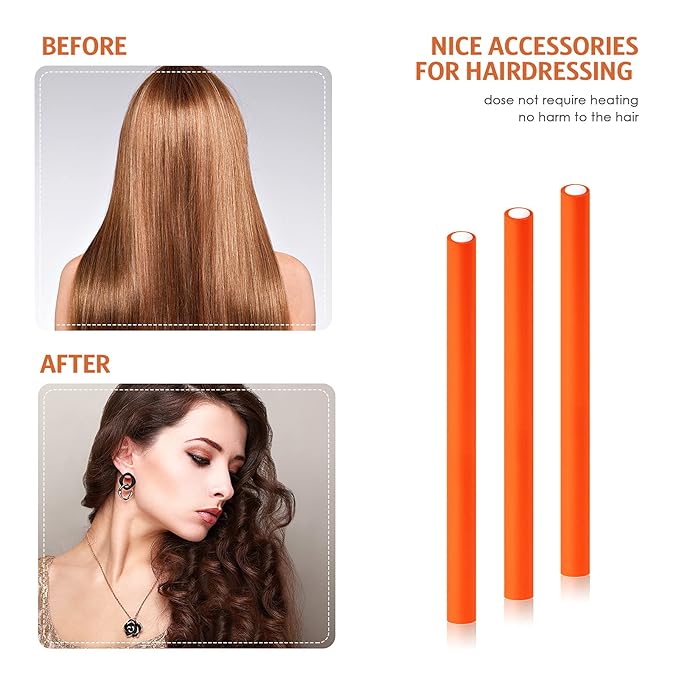 Syhood 30 Pieces Flexible Curling Rods, Soft Foam No Heat Hair Rollers and 1 Steel Pintail Comb for Women Girls Long and Short Hair, Orange
