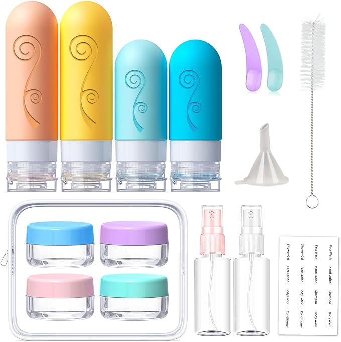 vodvob 16 Pack Travel Bottles Set for Toiletries, TSA Approved Travel Containers Leak Proof Silicone Squeezable Travel Accessories 2oz 3oz for Shampoo Conditioner Lotion Body Wash (BPA Free) (Orange)