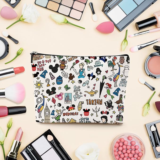 Magic Kingdom Gift Fairytale Fans Cosmetic Bag Movie Characters Collage Makeup Bag Fairy Tales Gifts Cartoon Character Lover Gift Mouse Travel Toiletry Makeup Organizer Zipper Pouch
