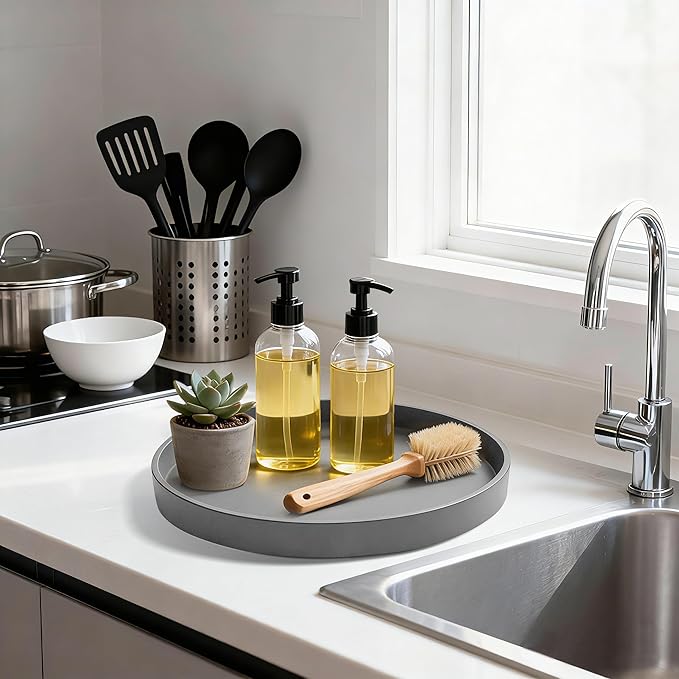 1 Pack 10" Bathroom and Vanity Tray, ABS Bathroom Counter Organizer， Coffee Table Decor for Perfume, Candles, Keys &More. Kitchen Countertop Organizer, Decorative Tray Soap Holder, Grey