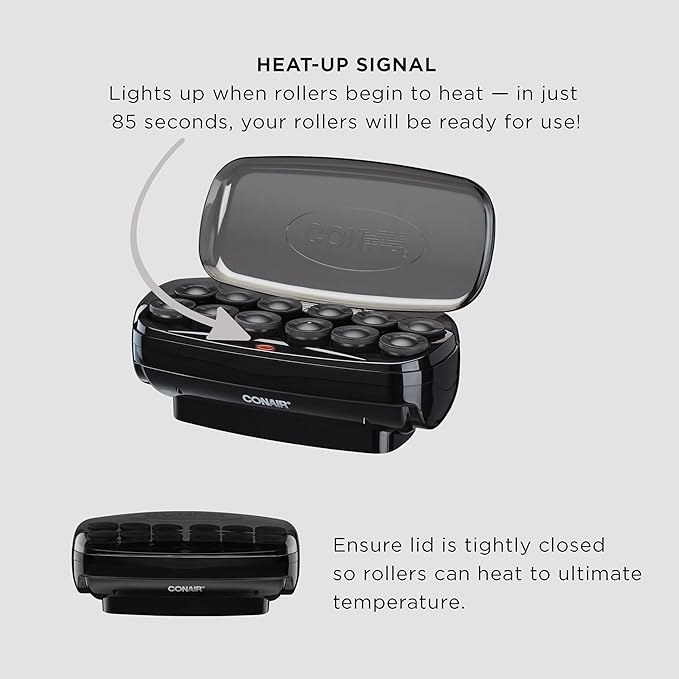Conair Hot Rollers for Long,Medium & Short Hair,12 Jumbo 1 ½" Heated Hair Rollers with Clips,Hot Curlers for Women,Volume & Curls,Amazon Exclusive,Black,(Pack of 4)
