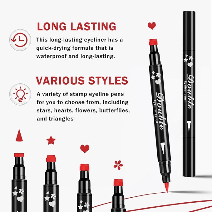 4PCS Double-headed Eyeliner Stamp Pencil Red Liquid Winged Eyeliner Stamp Pen Waterproof Smudgeproof Eye Liner Stamp for Eye Makeup