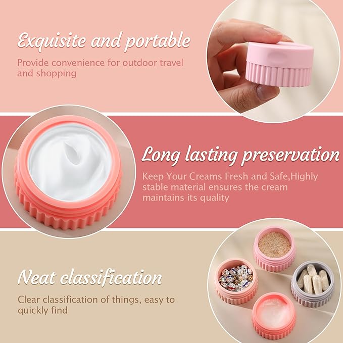 Maxcheck 4 Pcs Travel Containers for Toiletries 0.68 Oz/20 ml Small Silicone Cream Jar with Lid Mini Leakproof Lotion Jar Refillable Travel Cosmetic Container for Face Body Skin Cream (Elegant Color)