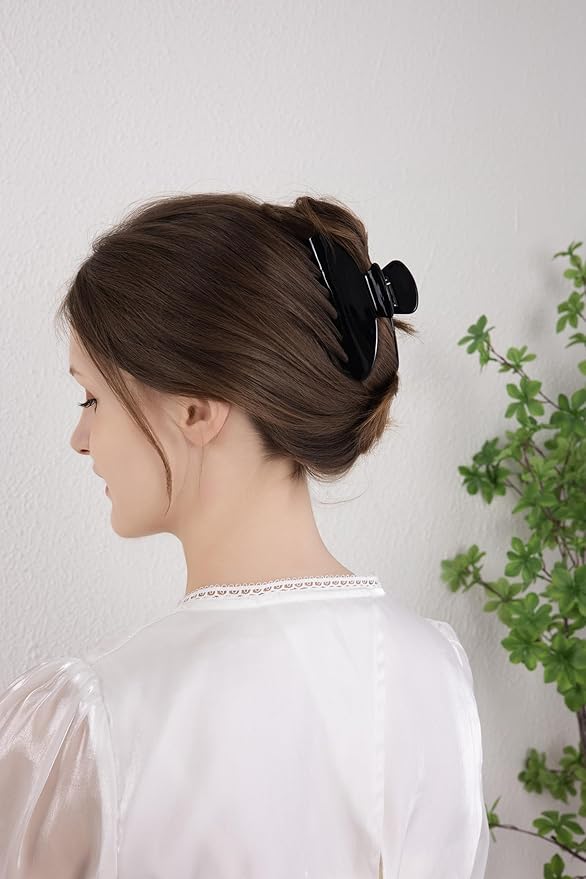 Durable Acetate Hair Clips - 4-Inch Black Claw Clips for Fine and Thick Hair (Black)