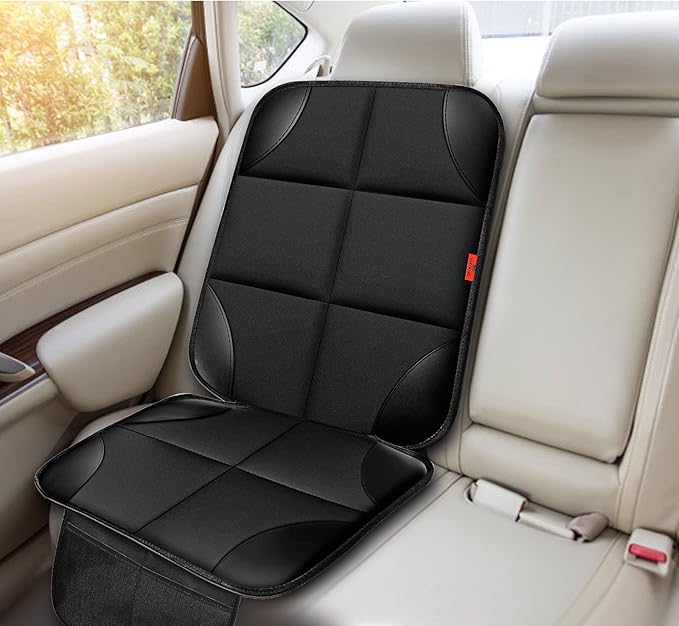 Car Seat Protector 1 Pack Car Seat Cushion Mat Thickest Padding,Waterproof 600D Fabric Car Seat Covers for Non-Slip Backing Mesh Pockets for Baby and Pet (Black, 2 Pcs)