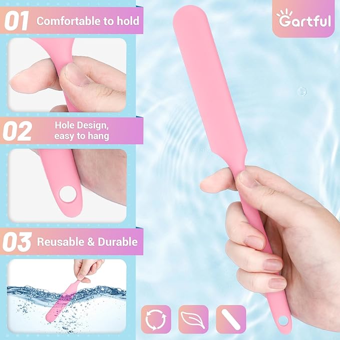 Gartful Silicone Stir Sticks Kit for Epoxy, 2pcs Spatula Scraper, 2pcs Large Silicone Resin Stirring Sticks, Reusable DIY Craft Tool for Mixing Resin, Paint, Waxing, Liquid, Set of 4, Pink