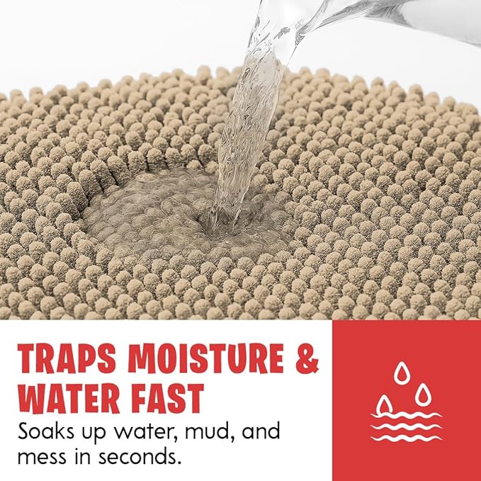 MudGuard Mat™ Dog Door Mat for Muddy Paws, Super Absorbent Microfiber, Non-Slip Indoor Mat, Quick Dry Chenille Mud Mat for Dogs & Entryway, Washable, Beige 16" x 24"