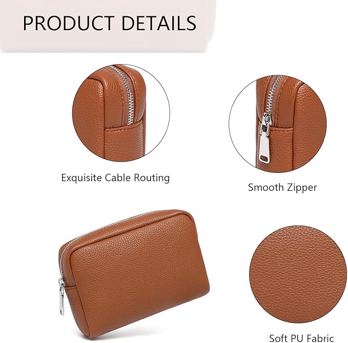 Makeup Bag Large Capacity Women's Classic Black Wash Bag Adjustable Partition Wash Brush and Cosmetic Carrying Bag (PU/Saddle Brown)