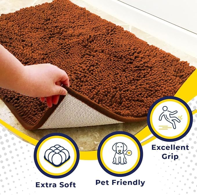 Muddy Mat® | Super Absorbent Door Mat Indoor, Microfiber Quick Dry Chenille Entryway Rug, Non-Slip Front Door Mat, Indoor Mats for Entryway, Machine Washable Pet Rug, Orange Runner 24"X60"