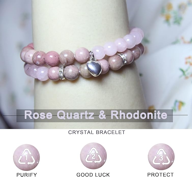 2Pcs Healing Crystal Bracelets for Women Handmade Beaded Bracelet Healing Prayers Crystal 8mm Natural Stone Beads Bracelet Stress Relief Get Well Soon Gifts