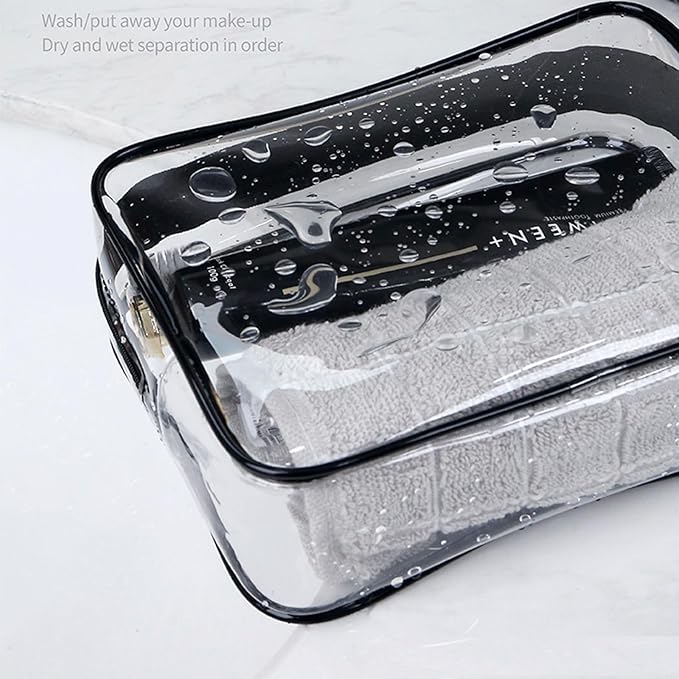 20 Packs Clear Cosmetics Bags for Women Men Waterproof Toiletry Bags PVC Makeup Bags Organizer Case with Zipper for Travel Bathroom (Black)