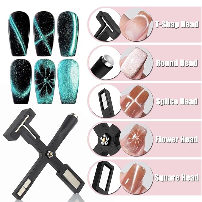 Nail Magnet for 3D Cat Eye Gel Nail Polish Magnet Tools, 11 Pcs Cat Eye Magnet for Nails,5 in 1 Nail Magnet for Nail Art with Silicone Case,Nail Magnet Pen Stripe Nail Magnet Wands for Nail Art DIY