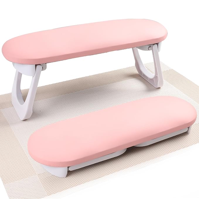 Nail Arm Rest, Professional Foldable PU Leather Nail Hand Rest with PVC Table Mat for Acrylic Nails, Soft Nail Hand Pillow Non-slip for Manicure Salon Use (higher-Pink)