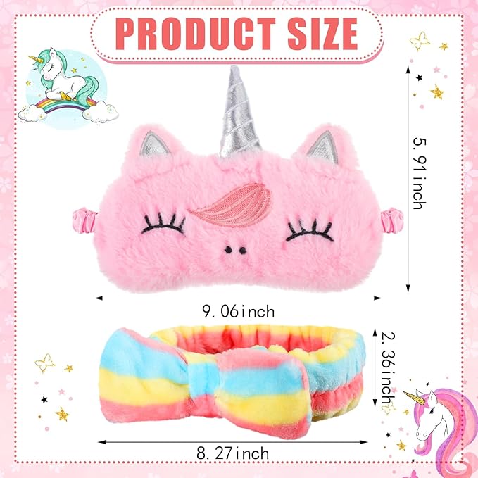 Hanaive 24 Pcs Sleepover Party Supplies Include 12 Unicorn Eye Mask and 12 Bowtie Hair Headband for Girls, Sleepover Party Favors for Women Sleeping Spa Makeup Supplies