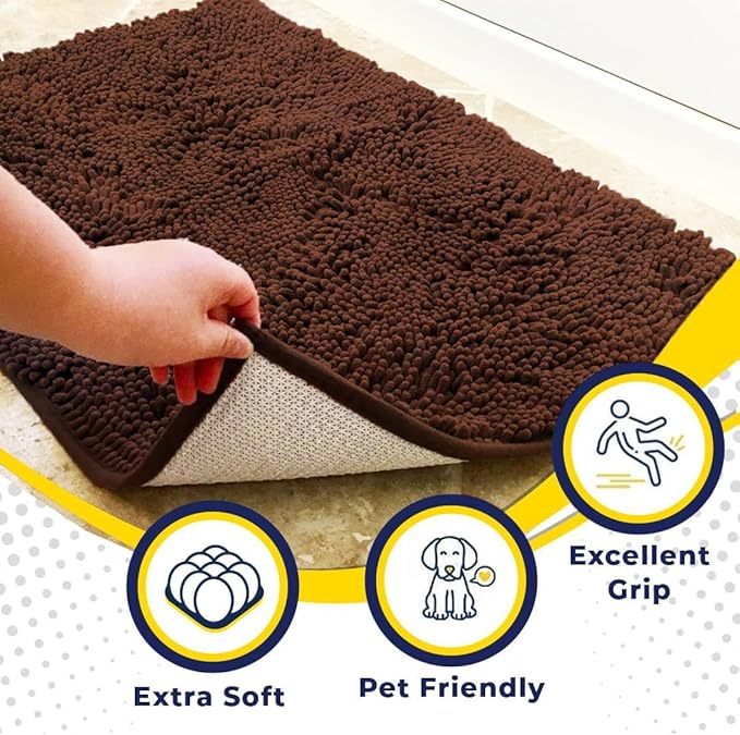 Muddy Mat® | Super Absorbent Door Mat Indoor, Microfiber Quick Dry Chenille Entryway Rug, Non-Slip Front Door Mat, Indoor Mats for Entryway, Machine Washable Pet Rug, Brown 28"x18"