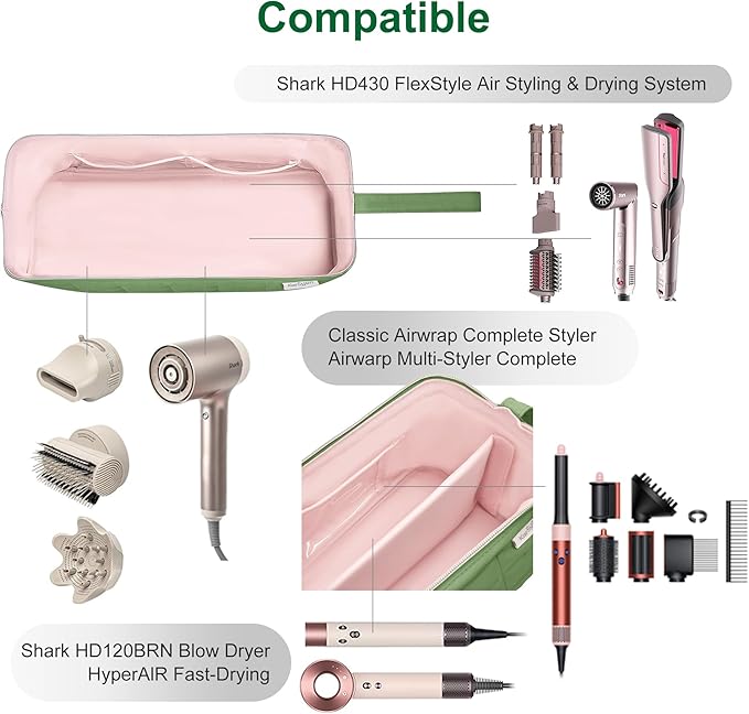 Hair Tools Travel Bag Organizer for Dy son Air wrap Case Holder Shark Hair Dryer Flex Style Airstraight Brush Revlon Attachments Carrying Case Flat Curling Iron Bags (Sage Green)
