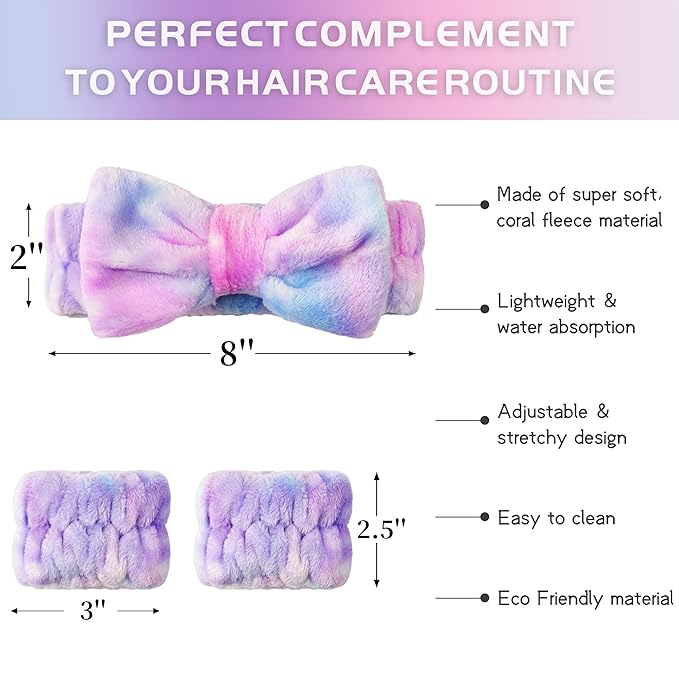 Ayesha Spa Headband and Wristband Set for Skincare Washing Face,Makeup Headband Wrist Cuffs for Preppy Skincare Women Girl