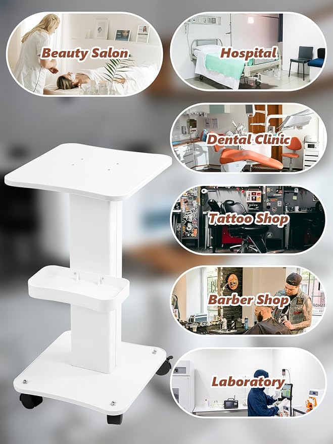 Kalolary Beauty Salon Trolley Cart, Aluminum Alloy Salon Spa Rolling Trolley Stand Mobile Cart with Wheel Beauty Instrument Storage Tray