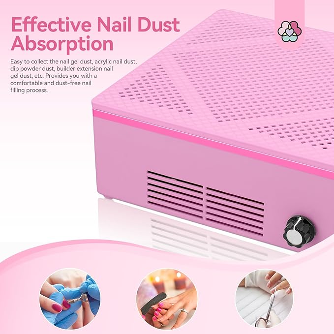 SAVILAND Nail Dust Collector Quiet, Low Noise Dust Collector Nail Tech with Reusable Filter, Compact Fan Dust Collector Nail Dust Brush Manicure Pedicure Tool for Acrylic Nail Polishing,Salon & Home