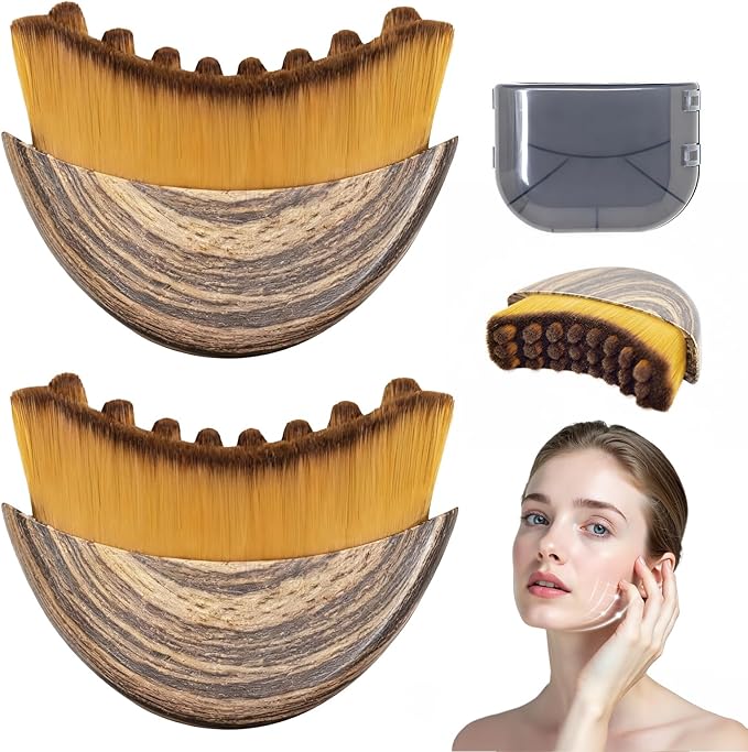2 PCS Lymphatic Contour Face Brush, Manual Lymphatic Drainage Massager, Natural Makeup Brushes with Durable Soft Bristles, Hypoallergenic Ergonomic Facial Cleansing Brush for Sculpting