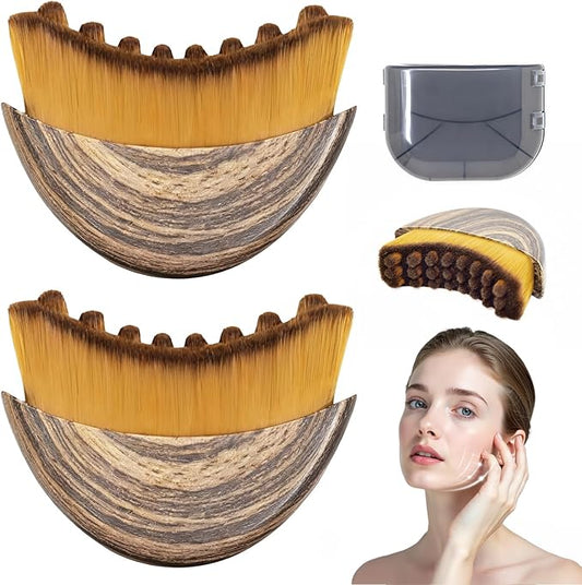 2 PCS Lymphatic Contour Face Brush, Manual Lymphatic Drainage Massager, Natural Makeup Brushes with Durable Soft Bristles, Hypoallergenic Ergonomic Facial Cleansing Brush for Sculpting