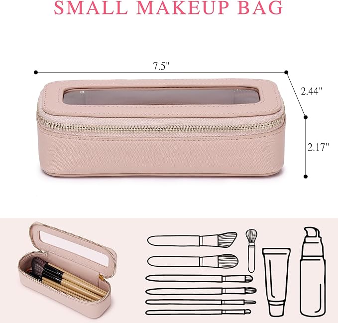 Clear Travel Makeup Bag with Brush Case Portable Transparent Cosmetic Bag and Toiletry Bag Waterproof Makeup Organizer with Zipper Car Essential for Women (Pink, M+Slim)