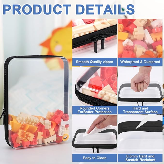 3 Pack Clear Hard Shell Zipper Case, Clear Zipper Pouches Waterproof Makeup Organizer & Travel Toiletry Bag, Plastic Pouch for Travel Office Storage, Black,3 Pack, LMS