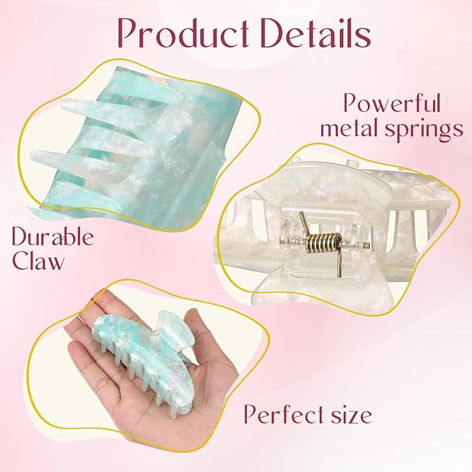 8 Pcs Large Acrylic Hair Claw Clips for Women Non-slip Strong Hold Jaw Clamps for Thick Thin Hair(French,Dazzling Color)
