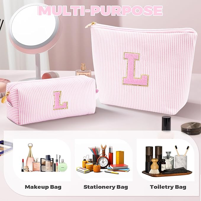 Btffitting Dance Recital Gifts for Girls - Cosmetic Bag for Teen,Initial Cute Makeup Bag Set for Women,Trendy Pouch for Niece Sister Friend Female Her,Birthday Gifts for Daughter - Pink,L