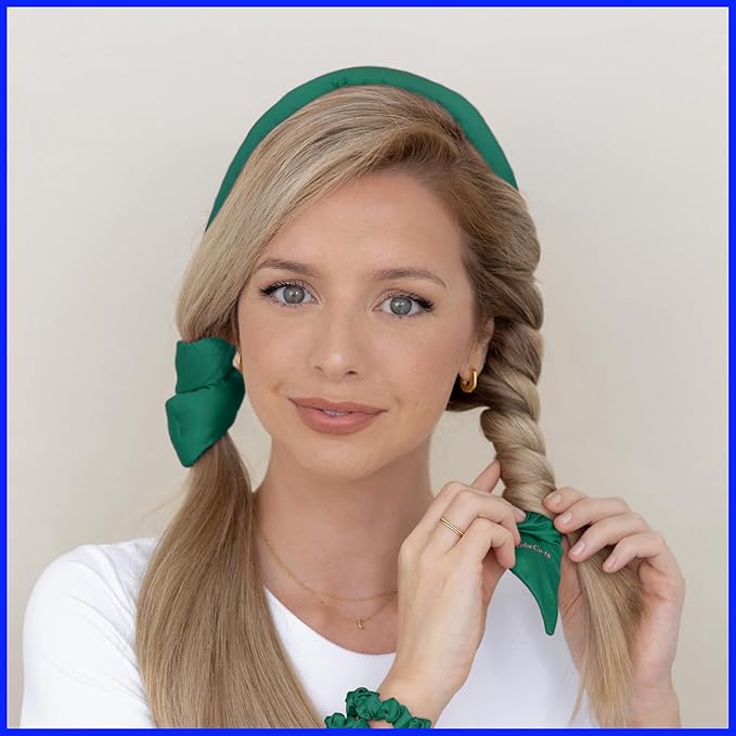 RobeCurls Original Heatless Hair Curler Set with 2 Scrunchies - Patented Satin Curling Headband with Wire Hold for Heatless Curls Overnight - Gentle Hair Curlers to Sleep In for Women & Kids, Jade