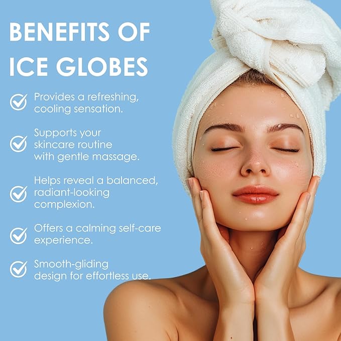 Facial Ice Globes, Cryo Cooling Balls with Anti-Slip Handle for Face, Eyes & Neck, Relaxing Beauty Massage Tool for Soothing and Refreshing Skincare Routine, Quicksand Blue