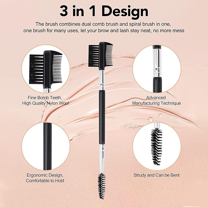 2pcs 3 Head Eyebrow Eyelash Shaper Eyelash Comb Double Head Brush Makeup Grooming Tool Cosmetic with 3 Different Spoolie Brushes for Separating Lashes, Eliminating Mascara Clumps, Grooming Brows