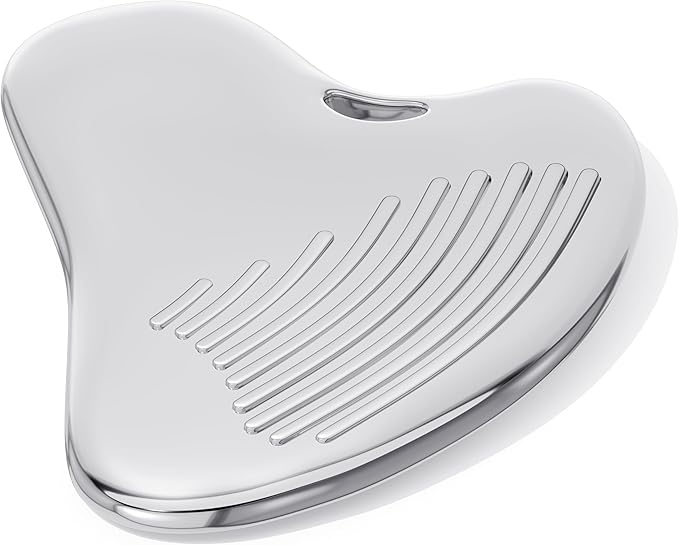 Non-Slip Grip Stainless Steel Gua Sha Tool for Face, 2026 Updated Ribbed Facial Guasha Massage Tool, Cooling Metal Face Massager Scraper for Jawline Sculpting Cheeks&Chin Gift for Women Mother, Silver