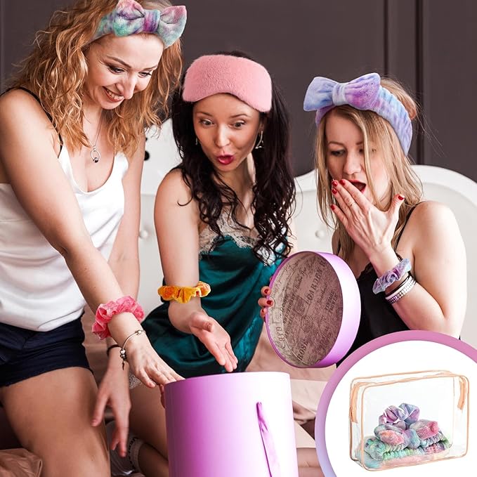 Kajaia 48 Pcs Sleepover Party Supplies for Girls Spa Part Favor Slumber Party Supplies for Women Headband Eye Mask Hair Scrunchies Toiletry Bag