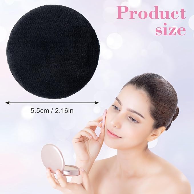 25 Pack 60mm Round Powder Puffs for Foundation Makeup Applicators, Soft Cotton Skin-Friendly Face Powder Sponge Velour Velet Puffs Pads for Cream Cosmetics- Black