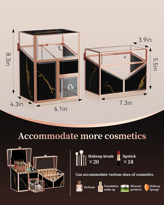 black makeup organizer – Vanity Holder with 18-Slot Lipstick Organizer & Covered Makeup Brush Holder – Skincare, Perfume & Cosmetic Display for Bathroom or Dresser