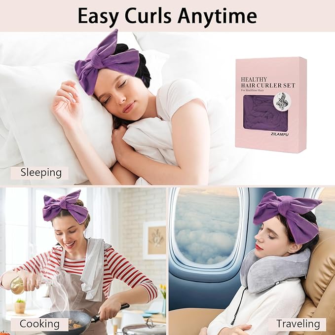 ZILAMPU Heatless Curls Overnight for Long Hair, Heatless Hair Curlers to Sleep In Overnight Curls, 70" Soft Velvet No Heat Hair Curlers Set for Women