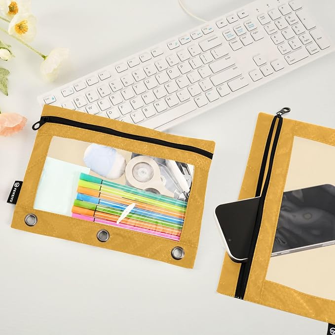 Yellow Orange Pencil Pouch for 3 Ring Binder 2 Pcs Binder Pencil Pouches with Zipper Pocket Pencil Case Bag with Clear Window Pencil Bag for Storing Office Home College Supplies