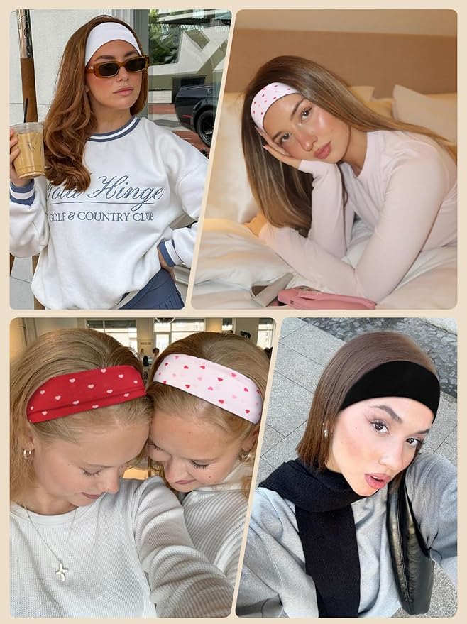 TERSE Valentine’s Day Headbands for Women Valentine Women's Hair Accessories: Cute Heart Print Head Bands for Women's Hair Red Pink Cloth Hairband Gifts 6PCS