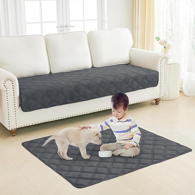 Smiry Waterproof Dog Bed Cover Blanket 30x53, Soft Reversible Pet Blanket, Washable Leakproof Cats Dogs Couch Cover for Sofa, Couch, Furniture, Dark Grey/Beige