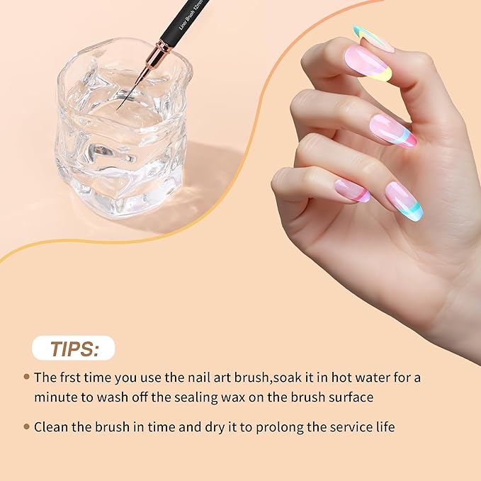 Metallic Nail Art Brushes, 5Pcs Nail Art Liner Brushes, Painting Art Design Brush Set Nail Dotting Drawing Tool for Long Lines, Thin Details, Fine Drawing Sizes 6/9/12/15/18mm, Purple
