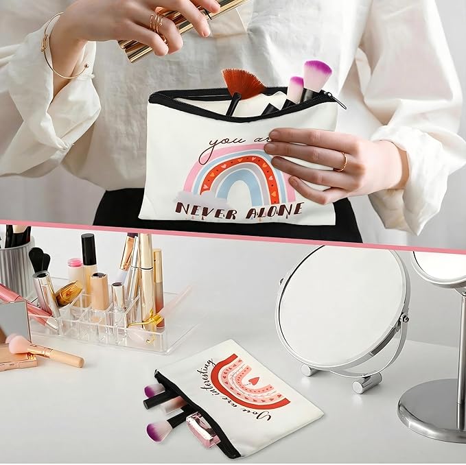 Pinkunn 16 Pcs Valentines Canvas Makeup Bags Bulk Inspirational Christian Women Religious Galentine Gifts Inspirational Bible Verse Pencil Pouch Makeup Bags with Zipper for Travel(Rainbow)