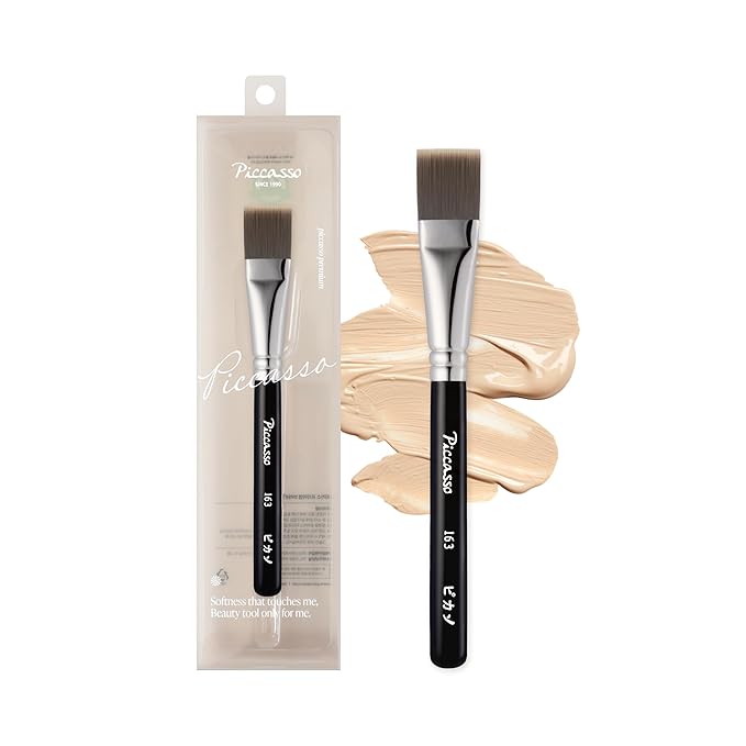Piccasso 163 Foundation Brush – Dense Makeup Brush for Liquid & Cream Foundation, Soft Synthetic Bristles for Flawless Coverage and Face Makeup, Professional Korean Beauty Tool for Daily
