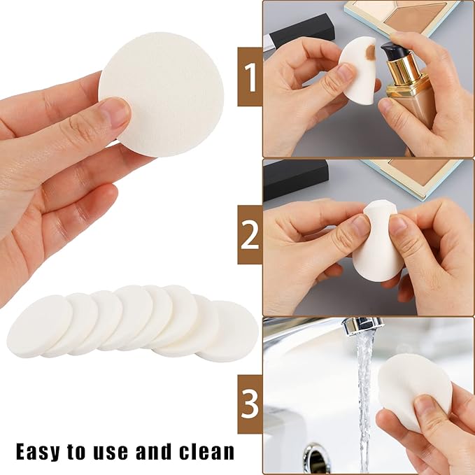 50 Pieces White Round Makeup Sponge Facial Powder Puff Cosmetic Sponge Round Foam Pad Makeup Eye Face Foundation Powder for All Skin Types, Wet and Dry Dual Use
