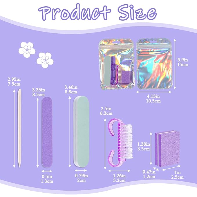Disposable Manicure Kit Professional, 18 Set Press On Nail Tool Kit with Nail File, Nail Buffer, Nail Buffer Block, Nail Handle Brush, Wood Stick, Packaging Bag (Purple)